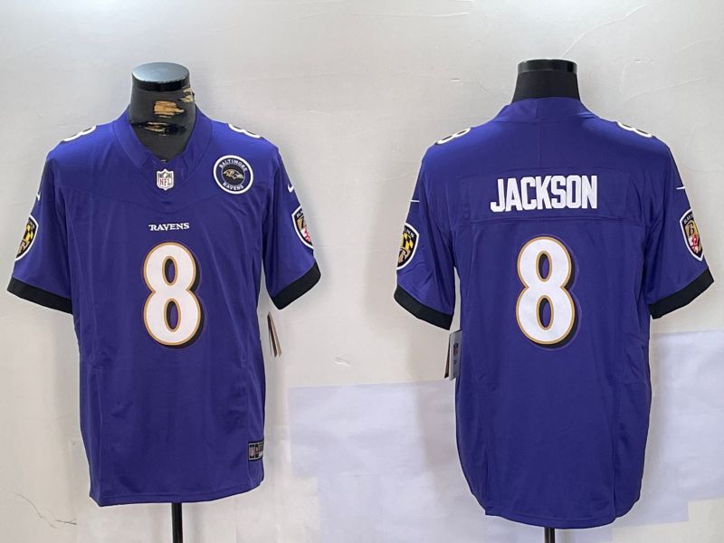 Men Baltimore Ravens #8 Jackson Purple Three generations 2024 Nike Vapor Limited NFL Jersey style 2